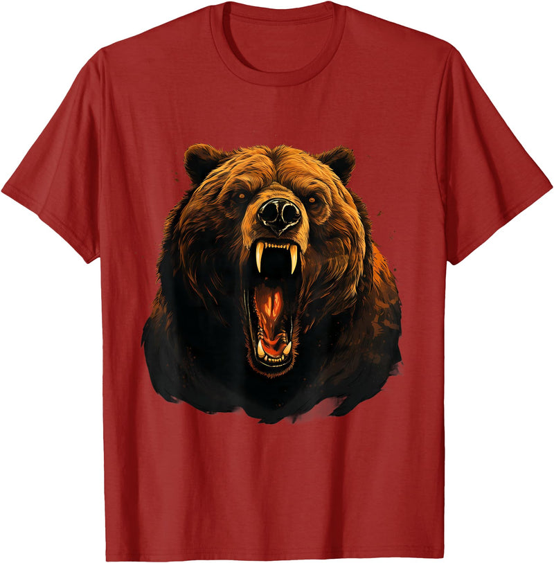 Forest Animal Art Bear Portrait Art Work Wildlife Animal Lovers Forest Motif T-Shirt - Cranberry Red