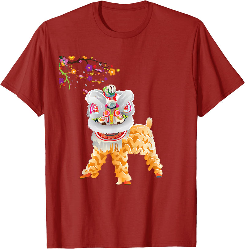 Lion Dance Shirt Chinese Costume Beautiful Chinese Lion Dance Shirt Outfit Costume Gift T-Shirt - Cranberry Red