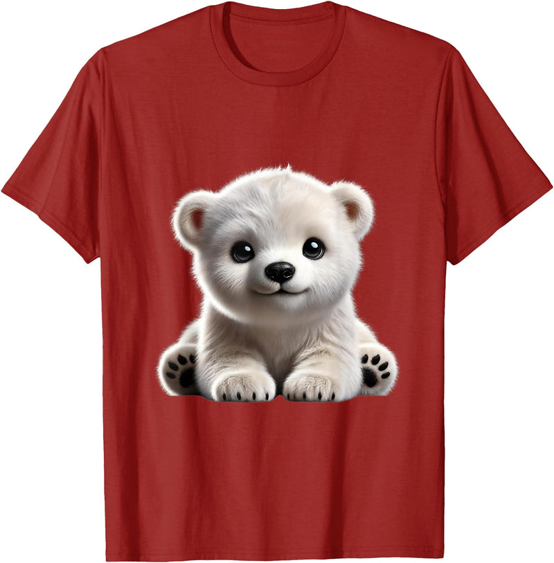 Just Sweet Designs Cute Polar Bear Cub Design T-Shirt, Small, Black - Cranberry Red