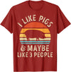 Piggy Squad Co I Like Pigs and Maybe Like 3 People Pig Lover Farmer Retro T-Shirt - Cranberry Red