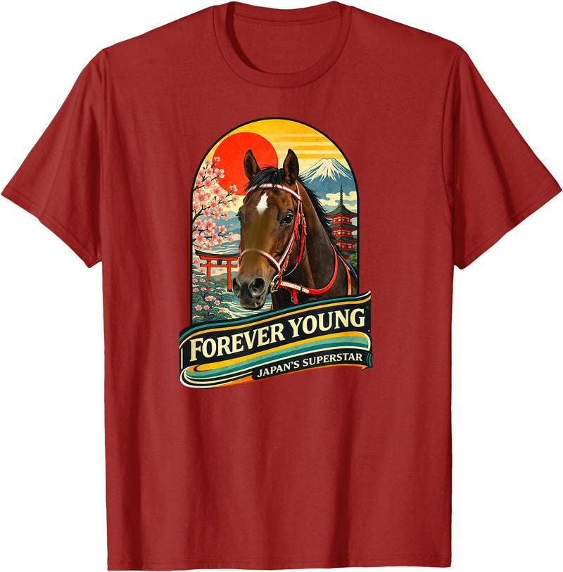 Legends Of Racing Ltd. Forever Young Horse, Horse Racing, Del Mar, Santa Anita T-Shirt - Cranberry Red
