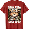 Camouflage Hip Hop Teddy Bear Hustle Grind Designs Wake Pray Hustle Repeat Hip Hop Teddy Bear Boys Teens Camo T-Shirt - Cranberry Red
