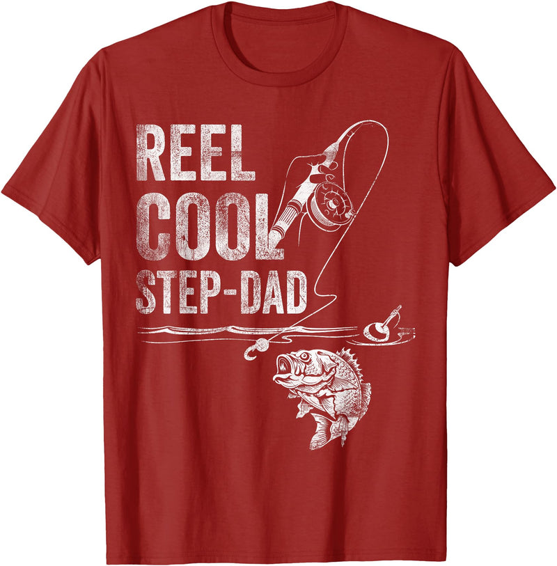 Reel Cool Step-Dad Fish Fishing Father's Day Shirt Reel Cool Step-Dad Fish Fishing Shirt Father's Day Gift T-Shirt - Cranberry Red
