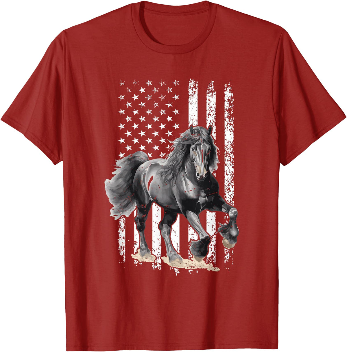 Friesian Design USA Flag Horse Relax it´s a Friesian T-Shirt - Cranberry Red