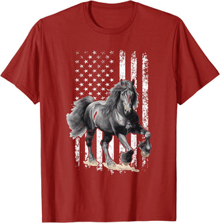 Friesian Design USA Flag Horse Relax it´s a Friesian T-Shirt - Cranberry Red
