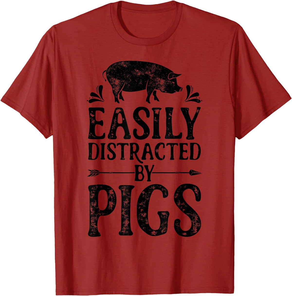 Piggy Squad Co Pig Easily Distracted By Pigs Funny Farmer Farm Animal Lover T-Shirt - Cranberry Red