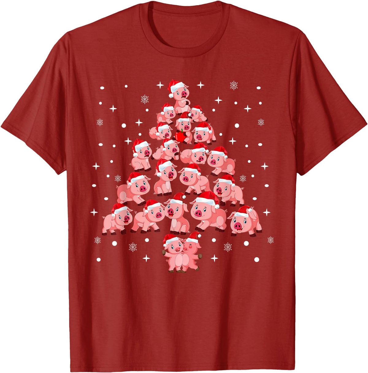 Pig Christmas Tree Funny Xmas Gifts Apparel Pig Christmas Tree Funny Pig Lover Gift Idea for Xmas Tree T-Shirt - Cranberry Red