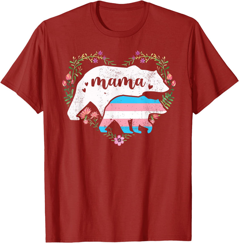 LGBT Trans Pride Shirts Mom Mama Bear for Moms LGBTQ Mama Bear Transgender Flag Gay Equal Rights Trans T-Shirt - Cranberry Red
