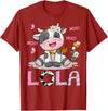 Birthday Girl Party Cow Lover Lola Cute Cow Moo Moo Farmer Birthday Girl Matching T-Shirt - Cranberry Red