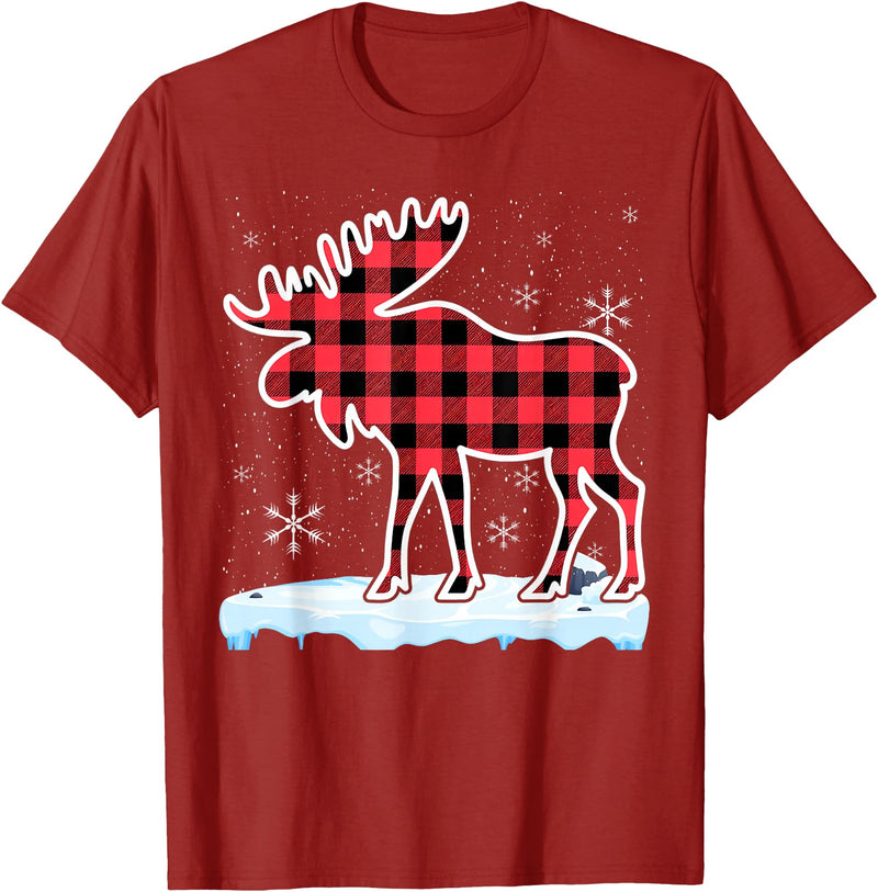 Moose Buffalo Lover Gift Co. Moose Red Buffalo Plaid Matching Pajama Family T-Shirt - Cranberry Red