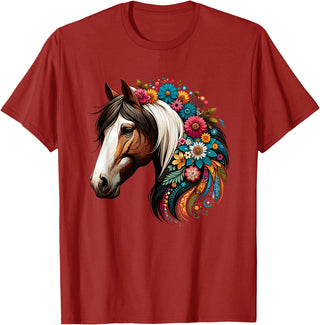 Horse Riding Lovers Gifts For Cowgirls & Girls Horse Riding Equestrian, Horse Portrait - Western Horseback T-Shirt - Cranberry Red