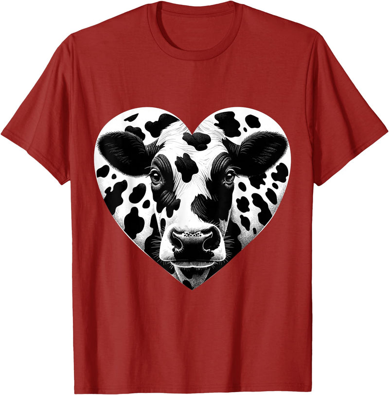 Humorous Gifts for Cow Farmer Cow Print Heart Cow Farmer Girl T-Shirt - Cranberry Red