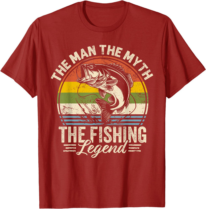 Fishing Dad Daddy Fathers Day Bass Fish Dad Fisherman The Man The Myth The Fishing Legend T-Shirt - Cranberry Red