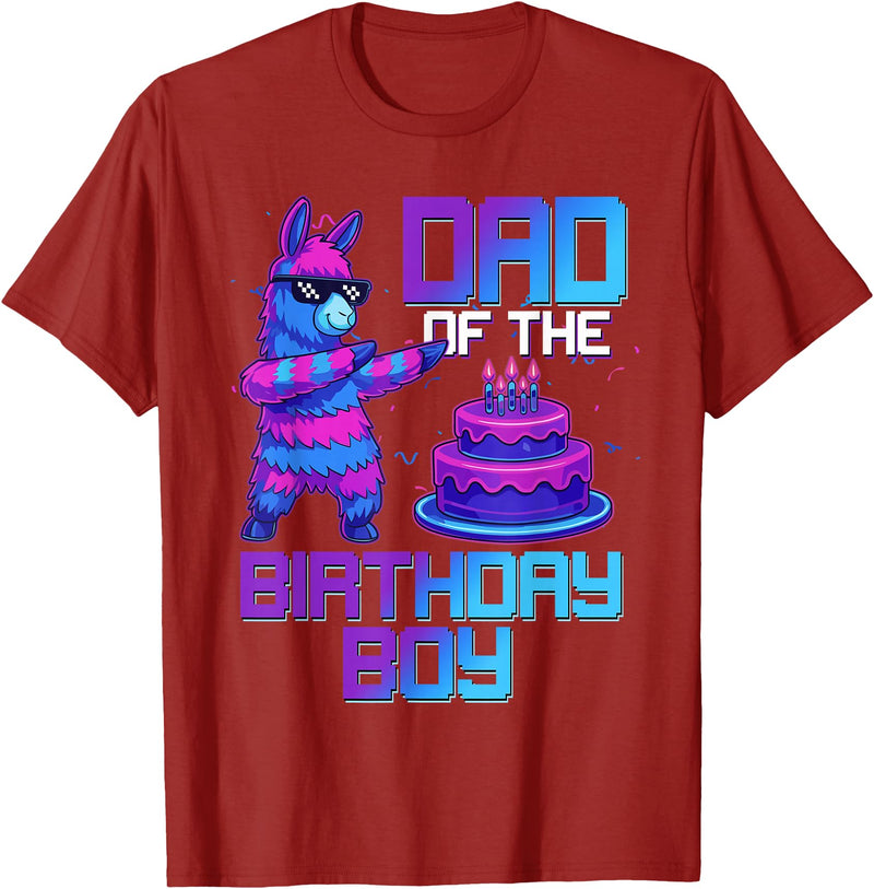 Llama Pinata Birthday Family Bday Party Decoration Daddy of Birthday Boy Llama Pinata Party Family Matching T-Shirt - Cranberry Red