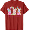 Funny Bunny Three Rabbits Eggs Happy Easter Tie Dye Trendy T-Shirt in Cranberry Red