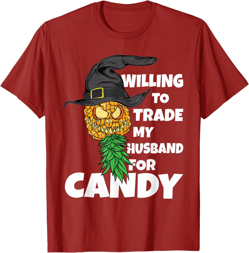 Swinger Upside Down Pineapple Apparel Halloween Trade Husband for Candy Swinger Women Wife T-Shirt - Cranberry Red