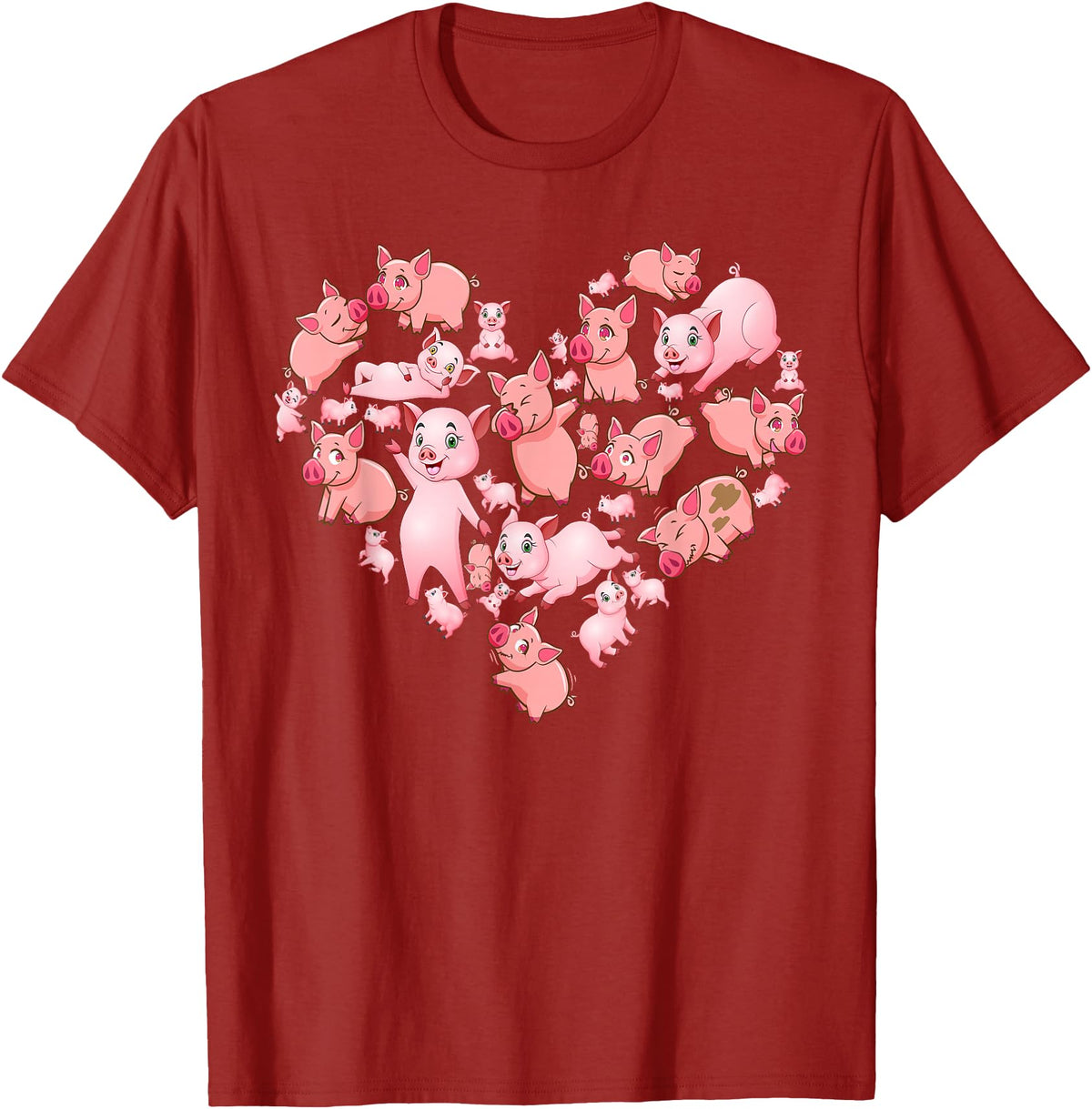 Pig Heart Lover Gift Co. Pig For Women Girls Kids Heart Shape Poses Cute Pig T-Shirt - Cranberry Red