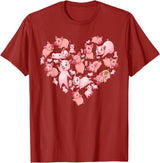 Pig Heart Lover Gift Co. Pig For Women Girls Kids Heart Shape Poses Cute Pig T-Shirt - Cranberry Red