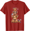 Funny 4th Of July Highland Cow Apparel Cute Highland Cow 4th of July Patriotic American Flag T-Shirt - Cranberry Red