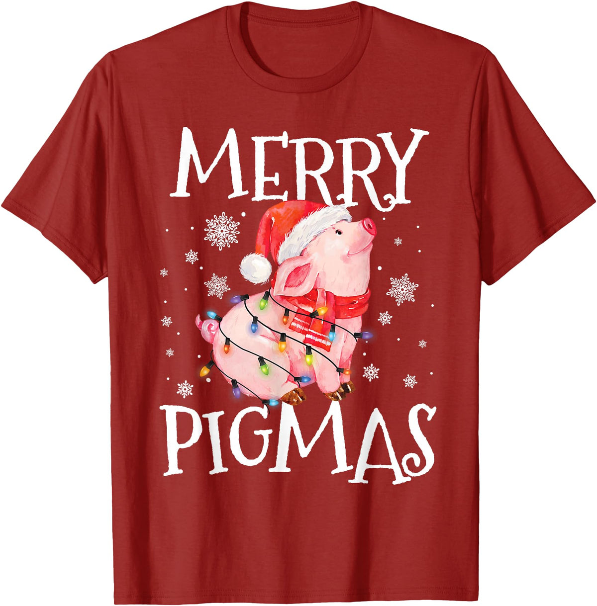 Christmas Funny Gifts Merry Pigmas Funny Pig Christmas Lights Tree Xmas Funny T-Shirt - Cranberry Red