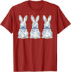 Blue Floral Easter Bunnies Chinoiserie Rabbit Bow T-Shirt in Cranberry Red