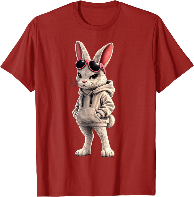 Cool Rabbit Wearing and Sunglasses Funny Rabbit Hoodie in Cranberry Red