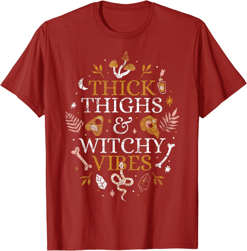Halloween Thick Thighs And Witchy Vibes Funny Thick Thighs And Witchy Vibes T-Shirt - Cranberry Red