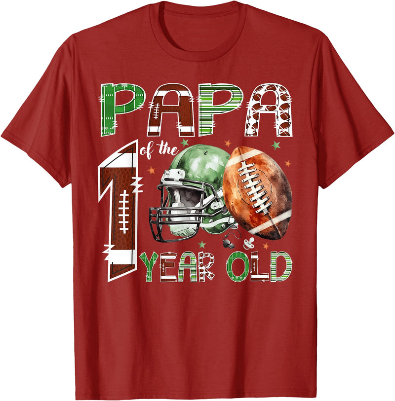 One Year Old Football Birthday Boy Matching Papa of The 1 Year Old Football Lover 1st Birthday Boy T-Shirt - Cranberry Red