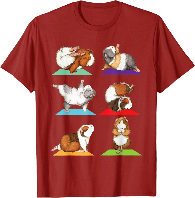 Funny Guinea Pig Shirts Guinea Pig Yoga - Fitness Exercise Animal Rodent Pet Lover T-Shirt - Cranberry Red