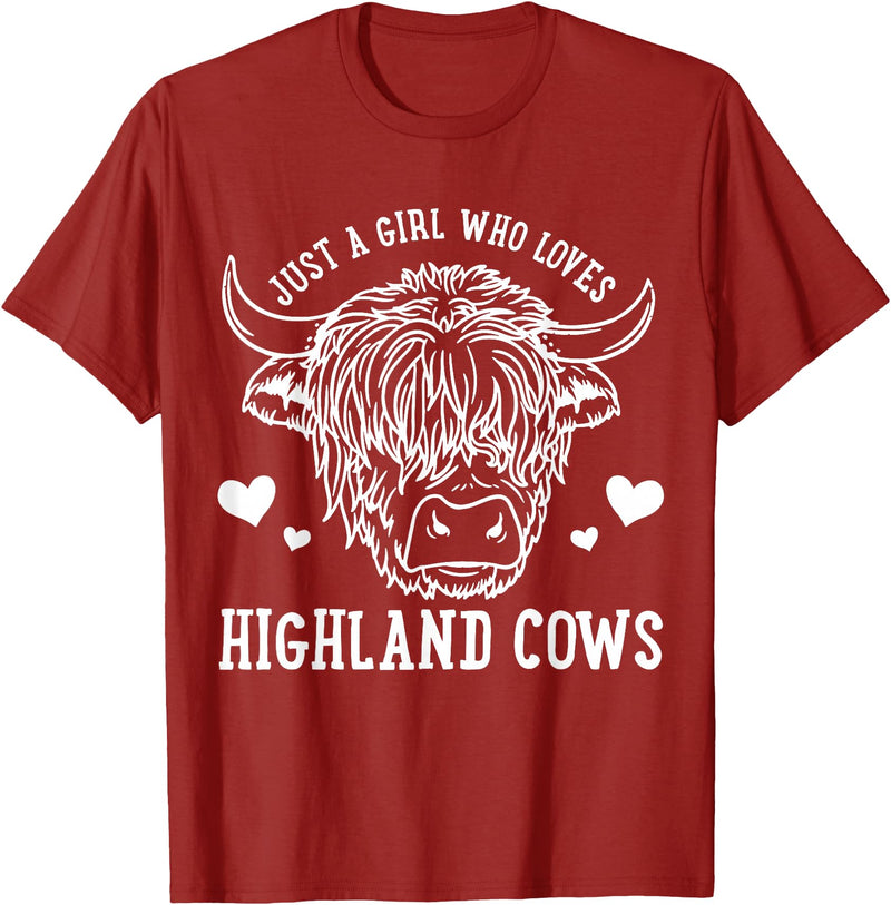 Highland Cow Just a Girl Who Loves Highland Cows T-Shirt - Cranberry Red
