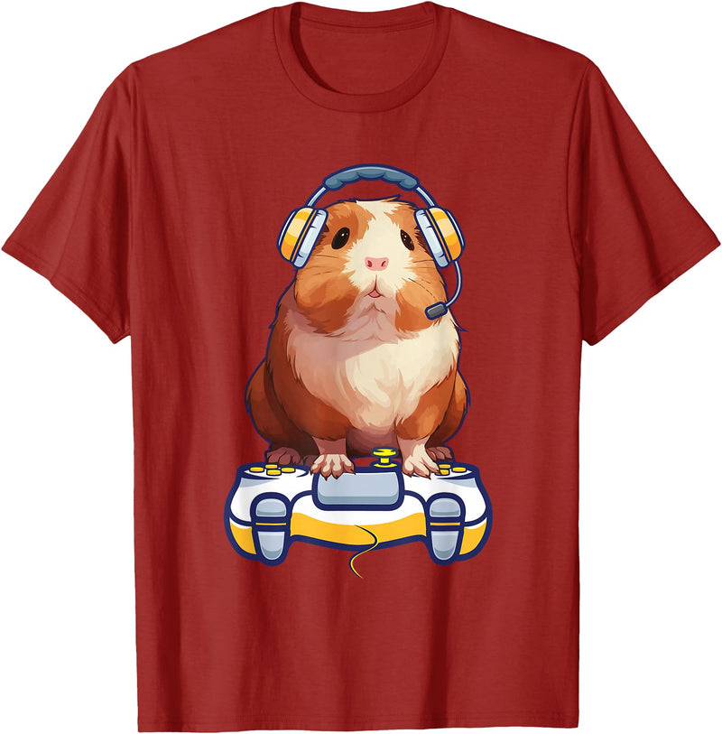 Guinea pig Video Game cavy Gift Guinea pig Gamers Funny guinea pig and Video Gamer Lover fluffy cavy Gamers T-Shirt - Cranberry Red