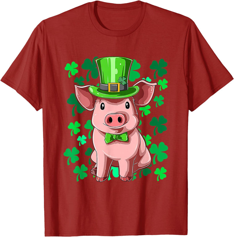 St Patrick's Day Pig Leprechaun Lucky Irish Pig Farmers T-Shirt - Cranberry Red