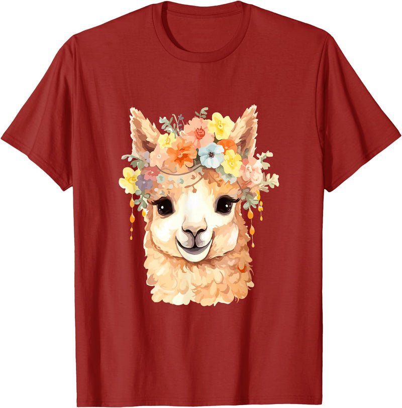 Alpaca and llama with flowers Designs Alpaca with Flowers, Cute Alpaca and Llama T-Shirt - Cranberry Red