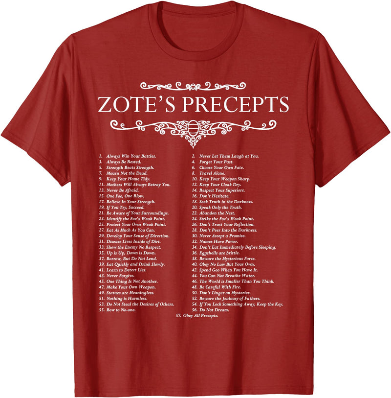 MathWare Funny Nerdy Zote's Precepts Knight Gamer T-Shirt - Cranberry Red