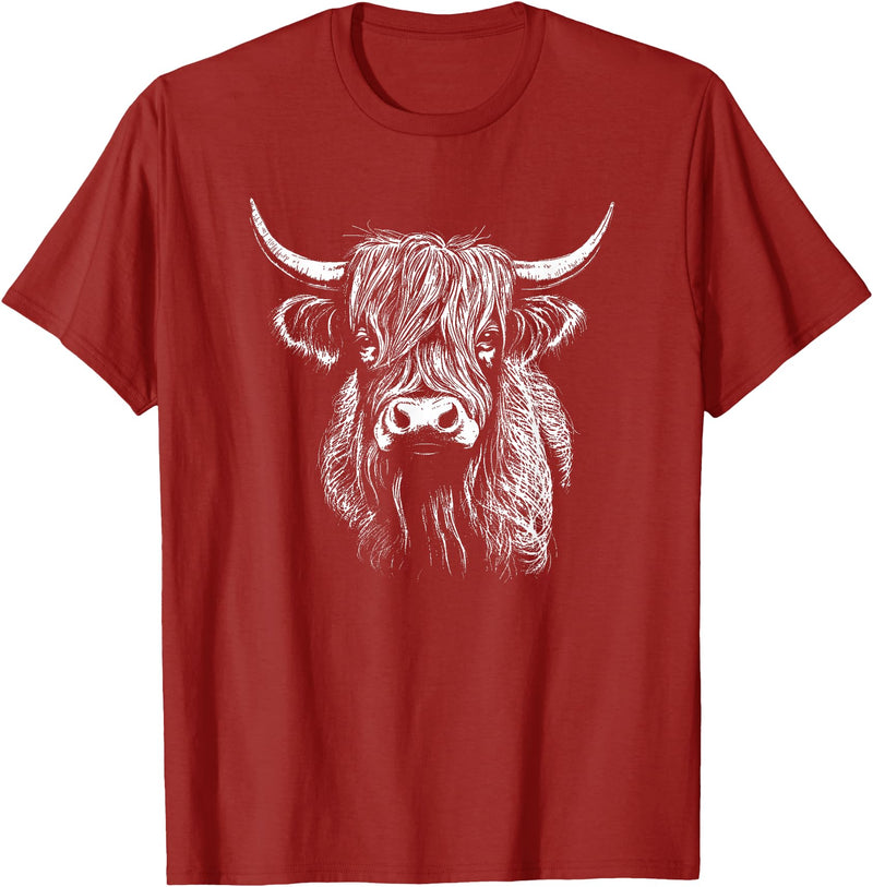 Scottish Highland Cattle Cow Merch Scottish Highland Cattle Cow Drawing T-Shirt - Cranberry Red