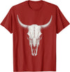 Country Western Rodeo Clothing Co. Vintage Bull Skull Western Cow Skull Longhorn Cattle Sketch T-Shirt - Cranberry Red