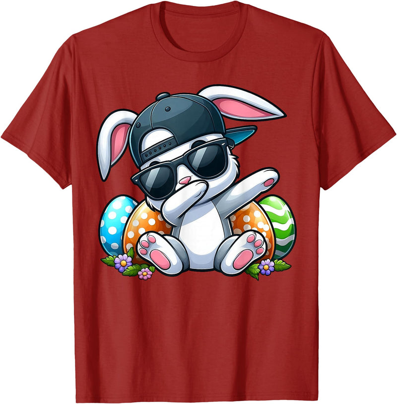 Easter Day Dabbing Bunny for Men Women Boys Girls Teens T-Shirt in Cranberry Red
