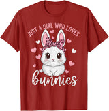 Cute Bunny Rabbit Girls Kids Just a Girl Who Loves Bunnies T-Shirt in Cranberry Red