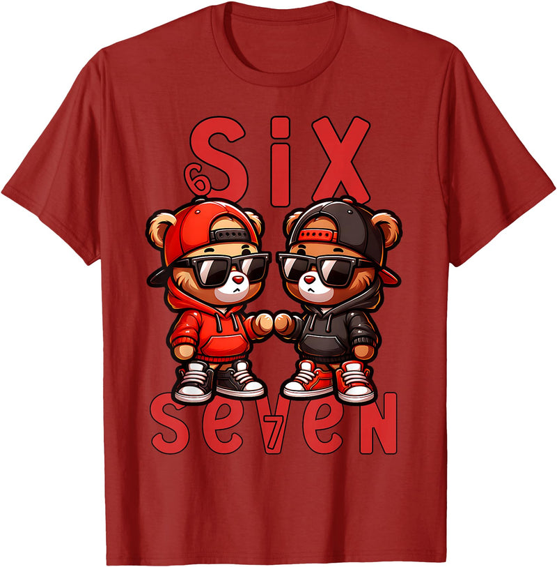 Funny Teddy Bear 67 Matching Teenager Boys Designs 67 Teddy Bear 6 7 Meme for Boys Kids Cute School Six Seven T-Shirt - Cranberry Red