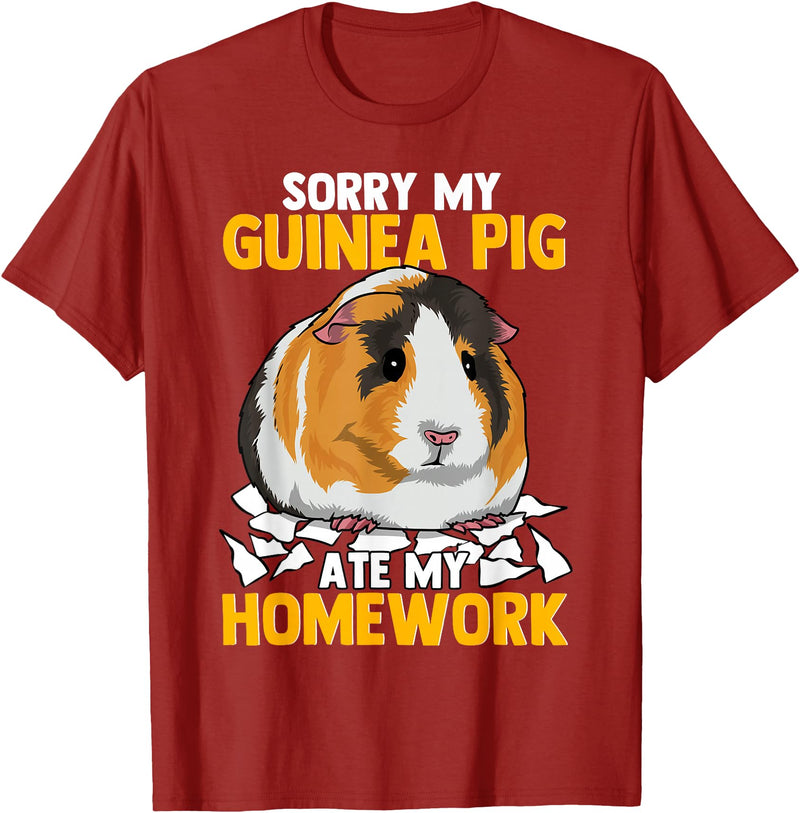 Sorry My Guinea Pig Ate My Homework Funny Pet Rodent Hamster T-Shirt - Cranberry Red