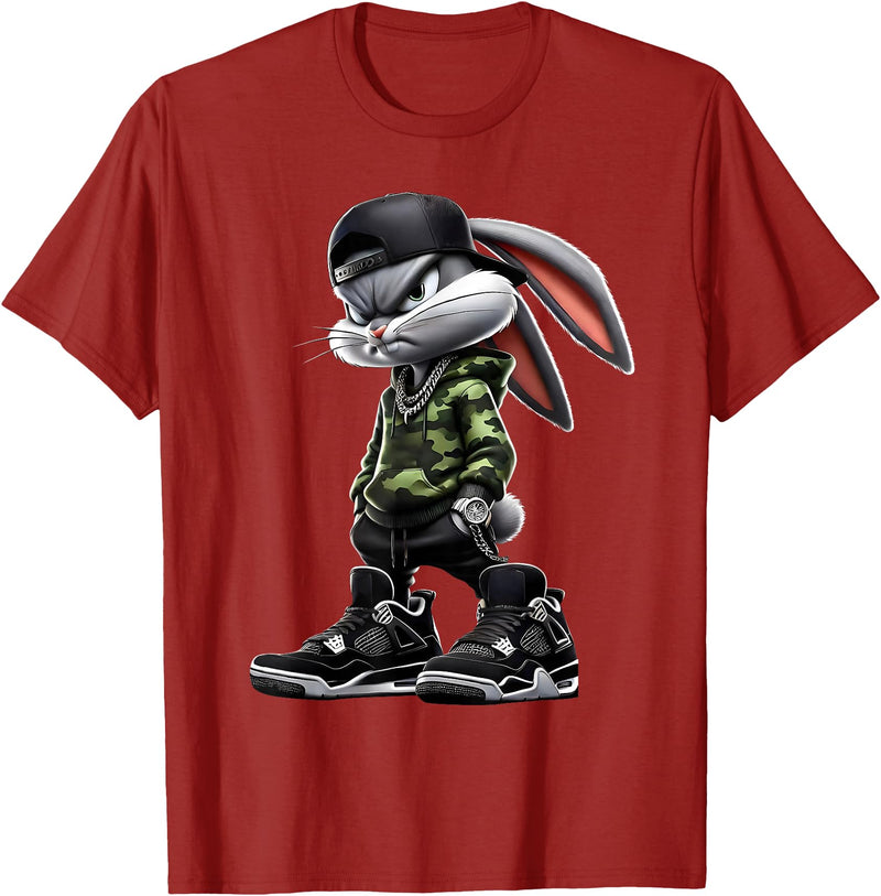 Cool Funny Bunny Rabbit Lovers Happy Easter Retro Trendy T-Shirt in Cranberry Red