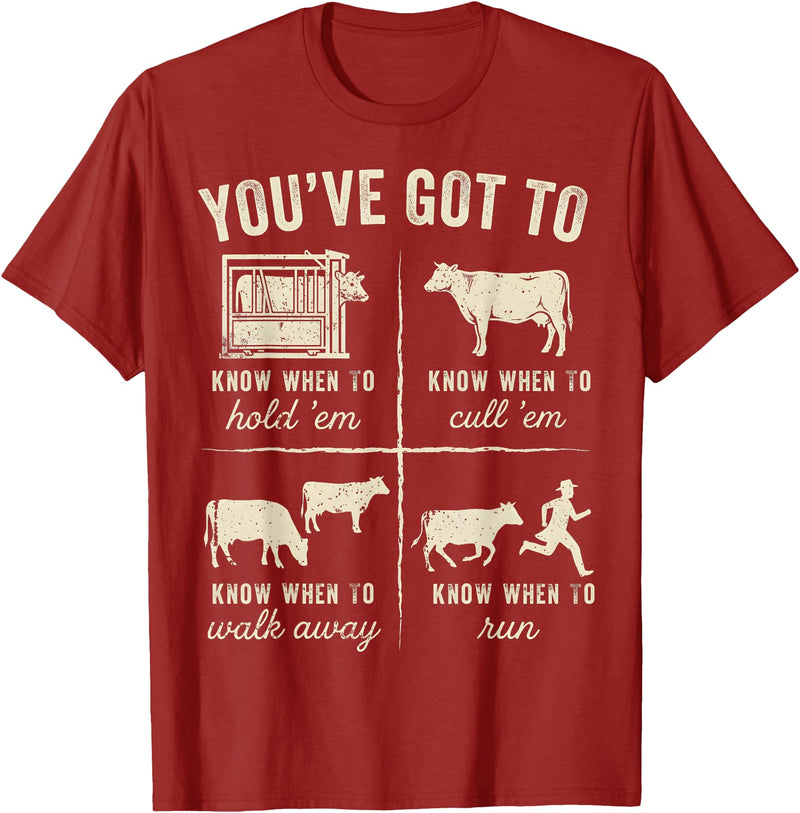 Cow You've Got To Know When to Shirt Retro You've Got to Know When to Hold'em Funny Cow Lover T-Shirt - Cranberry Red