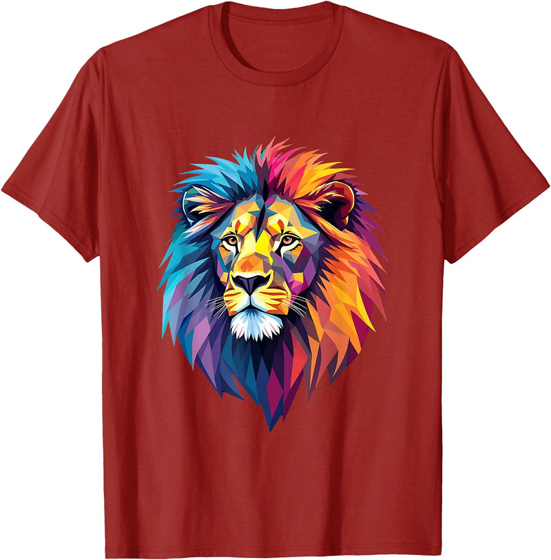 Cool Geometric Lion Colorful Geometric Lion | Lion Graphic for men, women, teens T-Shirt - Cranberry Red