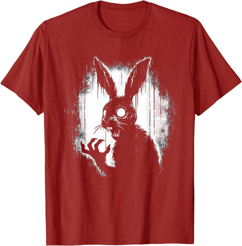 Scary Goth Rabbit, Horror Rabbit, Weirdcore Rabbit T-Shirt in Cranberry Red