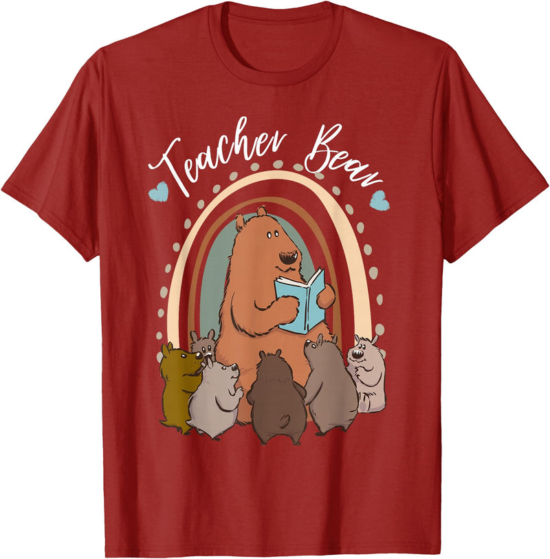 Thank You Teacher Appreciation Gifts Teacher Bear Reading Appreciation Teacher Graphic T-Shirt - Cranberry Red