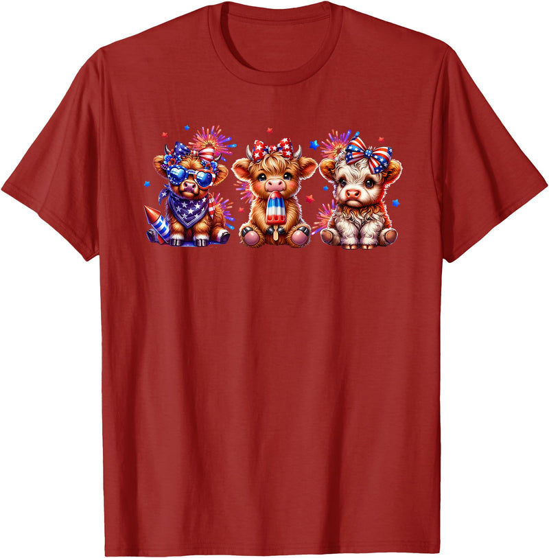 July 4th Highland Cow Farm Lovers American Costume Highland Cow Cattle Animal Lover Patriotic 4th of July T-Shirt -