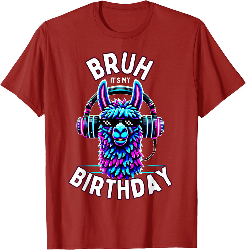 Llama Birthday Apparel Family Party Birthday Tees Bruh Its My Birthday Llama Boy Kids Girl Family Funny Party T-Shirt - Cranberry Red