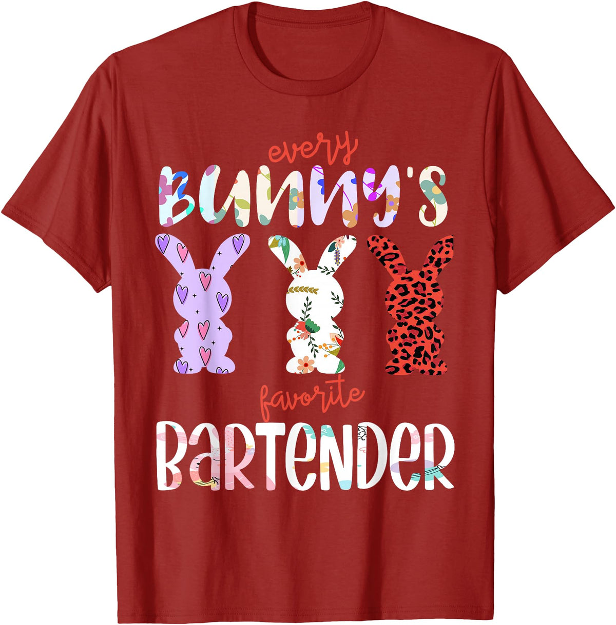 Every Bunny’s Favorite Bartender Easter Rabbit T-Shirt in Cranberry Red