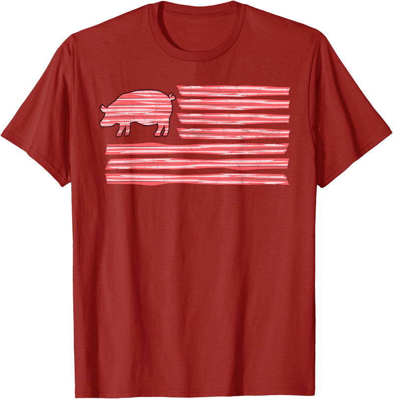 Symbolizes Roasts Hog Meat Sweet Bacon Clothing Sweet Salted Smoke Meaty Pig Flag Artwork Bacon T-Shirt - Cranberry Red