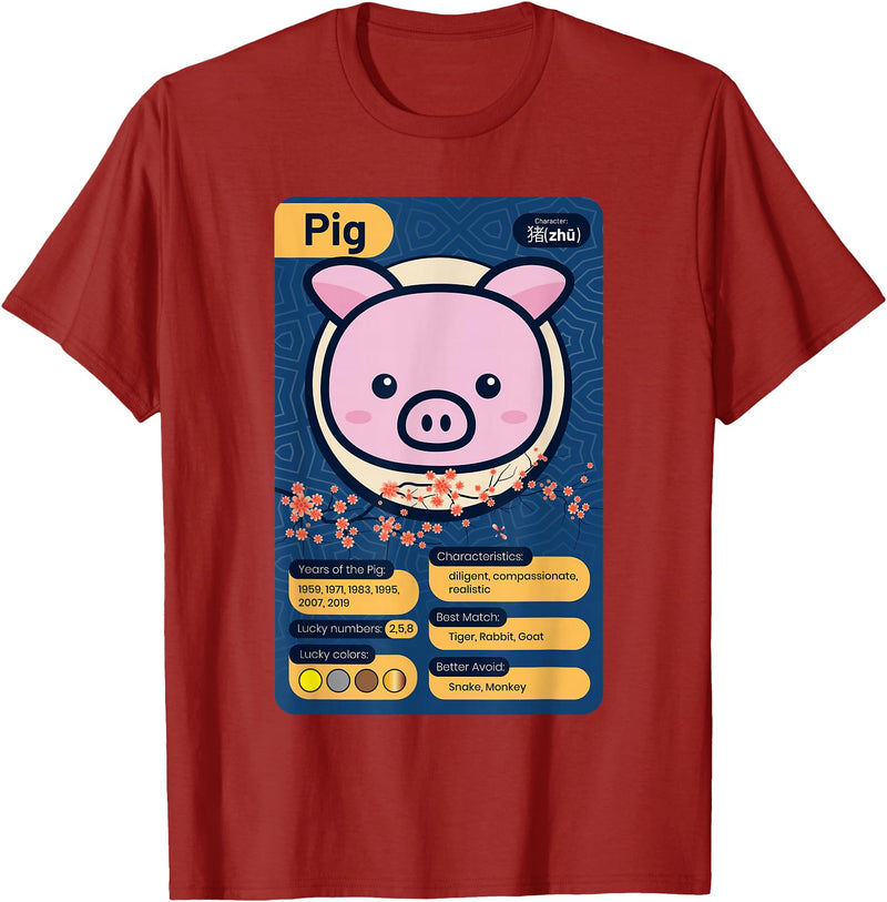 Chinese Zodiac Year of the Pig Shirts Chinese Zodiac Horoscope Animal Facts Year of the Pig T-Shirt - Cranberry Red